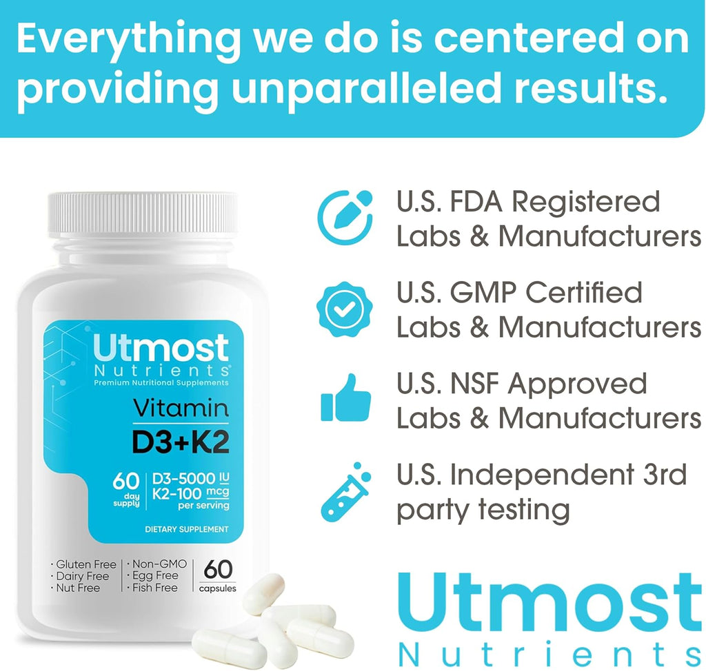 Vitamina D3 5000 UI con K2 100 mcg – Utmost Nutrients