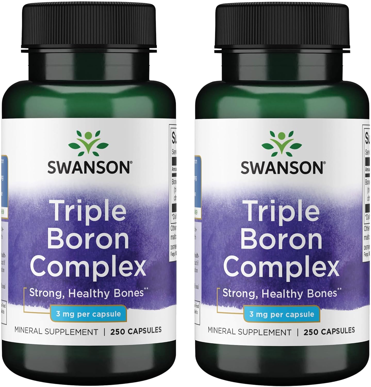 Swanson Triple Boron Complex - Complejo Triple de Boro - Citrato, Aspartato, Glicinato - 250 Cápsulas (Pack de 2)