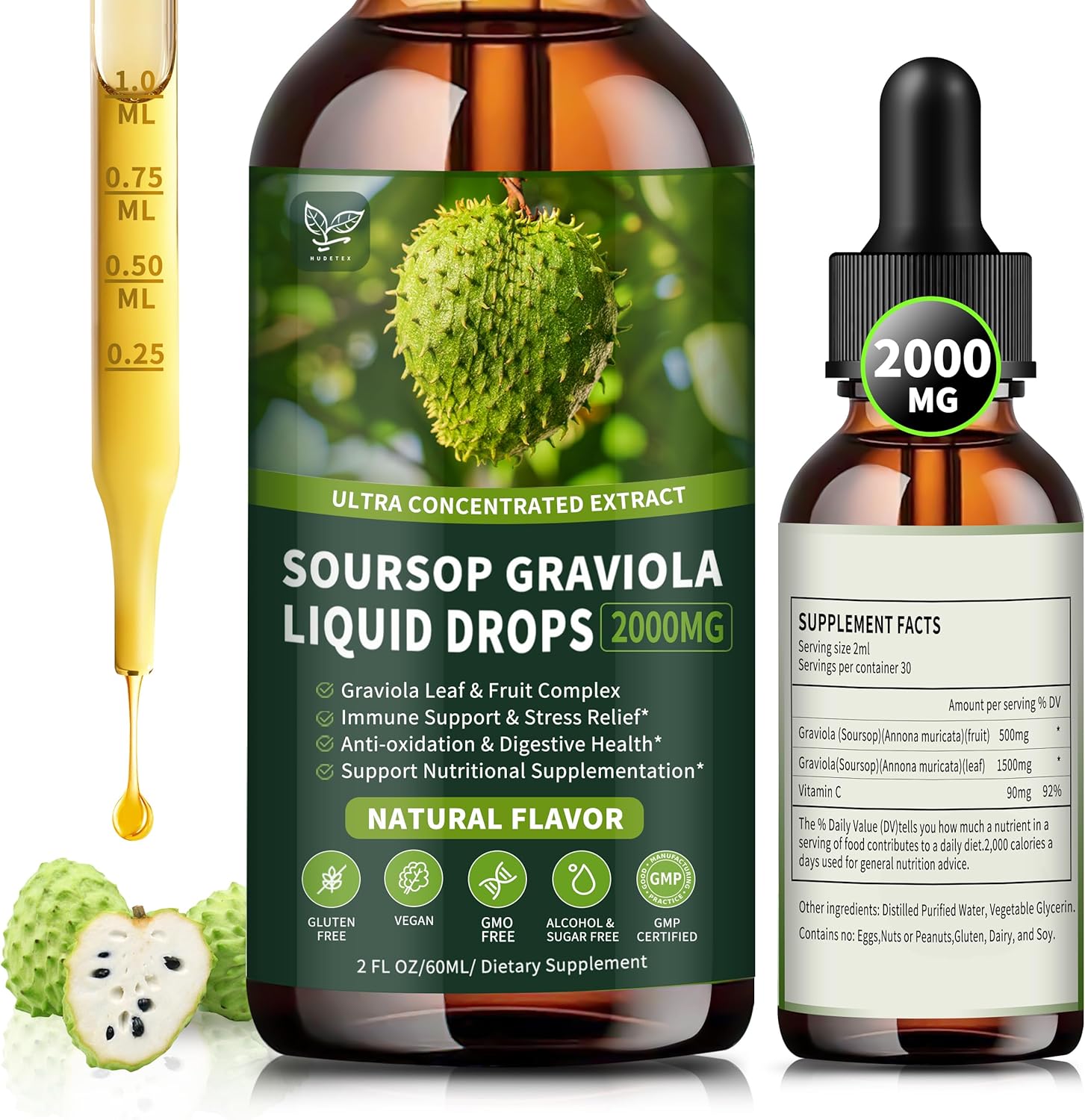 Gotas Líquidas de Graviola Orgánica 2000mg con Vitamina C
