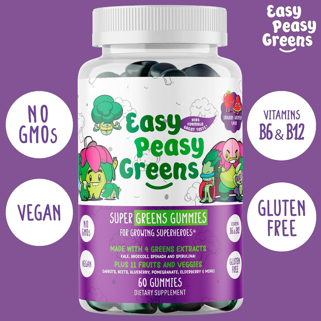 EasyPeasyGreens Daily Veggie Gummies para Niños - 60 Gominolas de Verduras Veganas