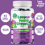 EasyPeasyGreens Daily Veggie Gummies para Niños - 60 Gominolas de Verduras Veganas