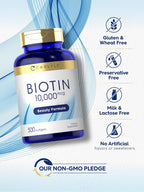Carlyle Biotina 10000mcg | 300 Cápsulas Blandas | Alta Concentración para Cabello, Piel y Uñas | Sin Gluten, No GMO