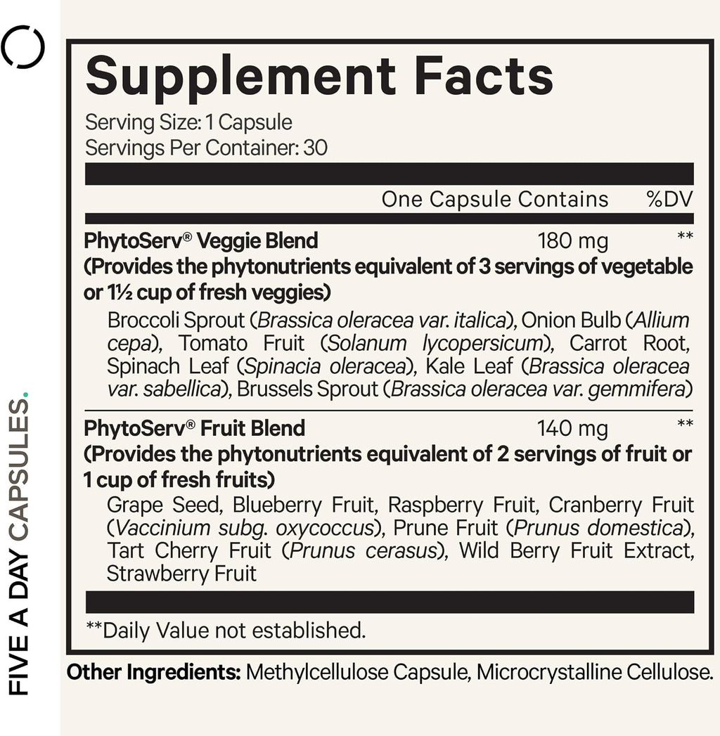 Codeage Instantfood Five A Day, Frutas y Verduras, 30 Cápsulas
