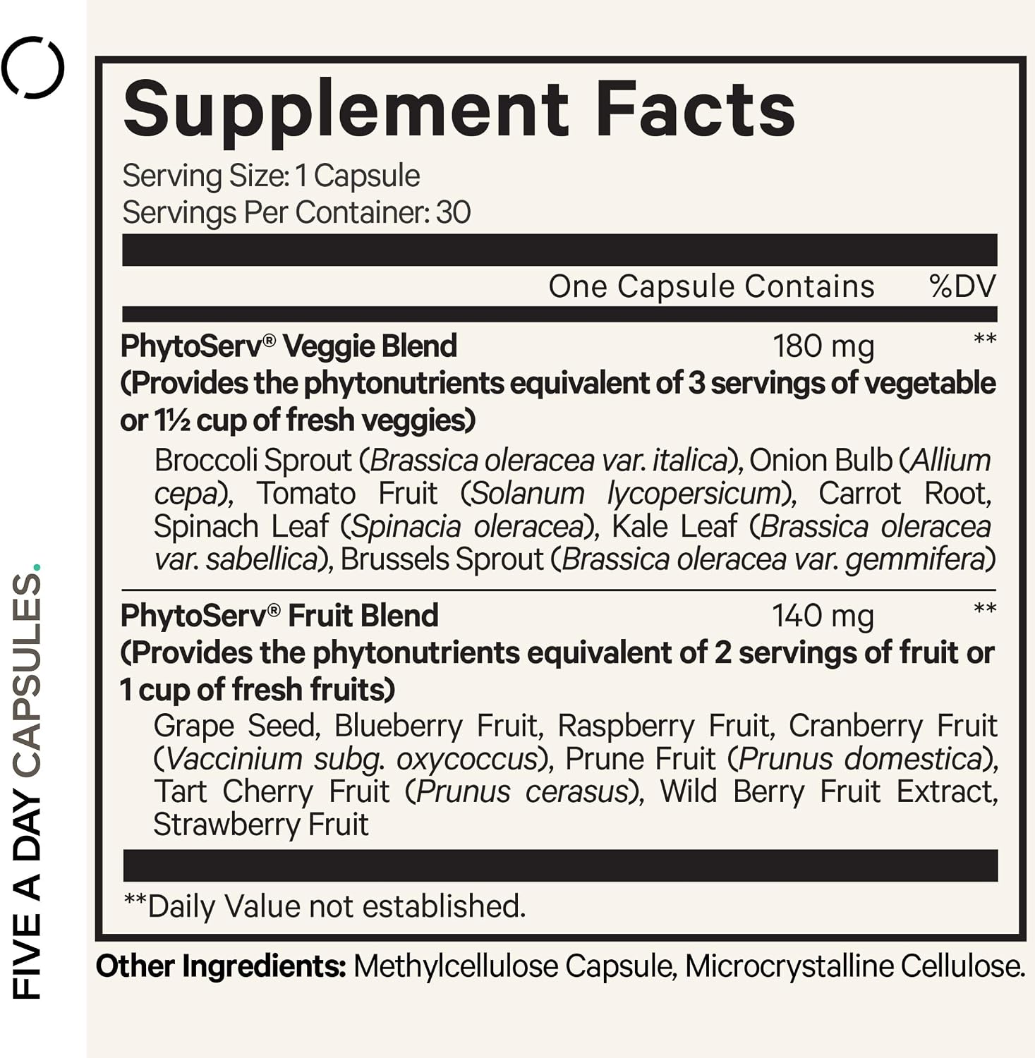 Codeage Instantfood Five A Day, Frutas y Verduras, 30 Cápsulas