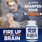 Arazo Nutrition Brain Plus – Suplemento para la función cerebral con DMAE, Bacopa Monnieri y L-Glutamina