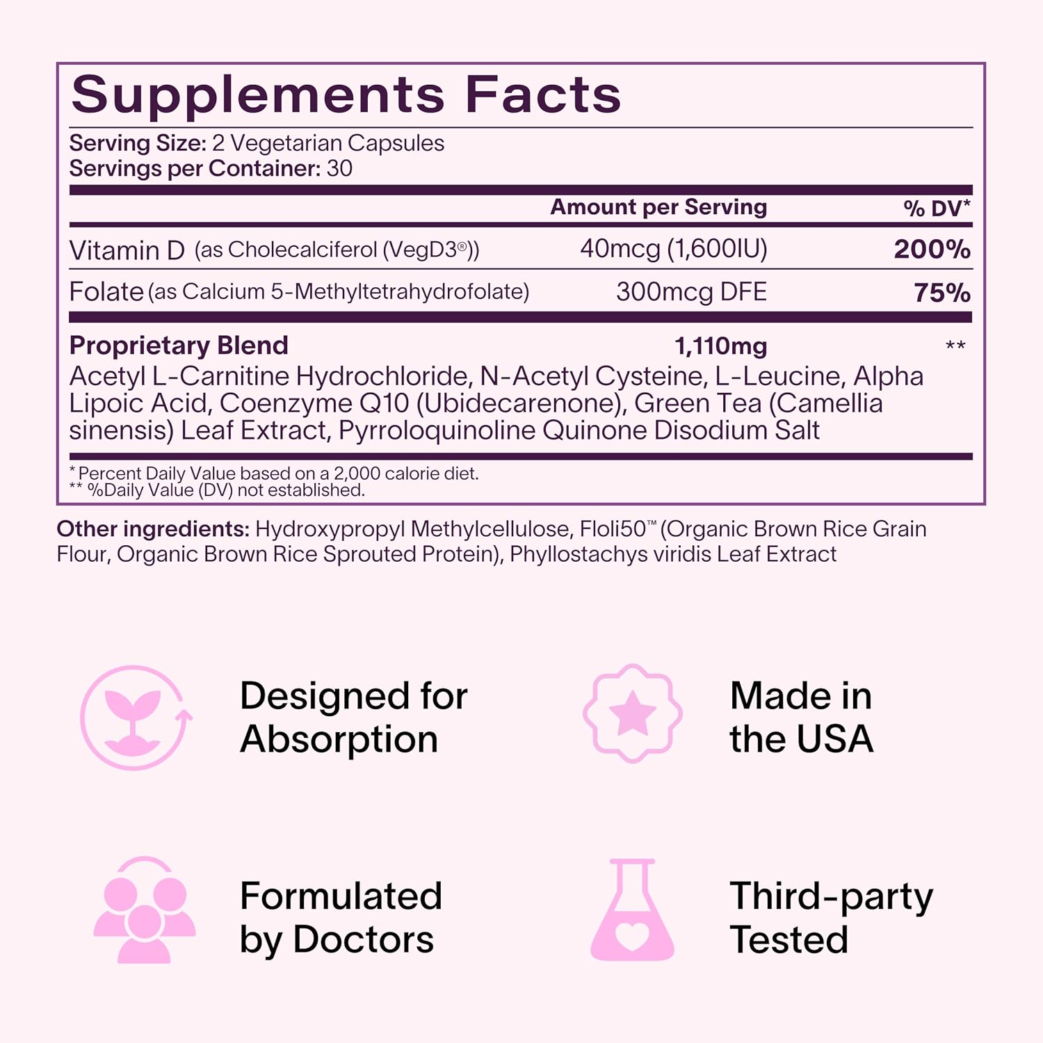 Ladywell Fertility + Egg Health – Suplemento de fertilidad con CoQ10, folato y vitamina D, 60 cápsulas