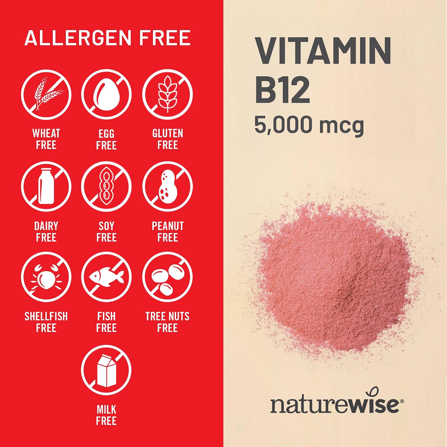 NatureWise Vitamina B12 5000 mcg - Fórmula Extra Fuerte - Complemento para Apoyar los Niveles de Energía, Claridad Mental, Salud del Sistema Nervioso - Fácil de Tragar, Sin Soja ni Gluten, No GMO - 60 Cápsulas Blandas
