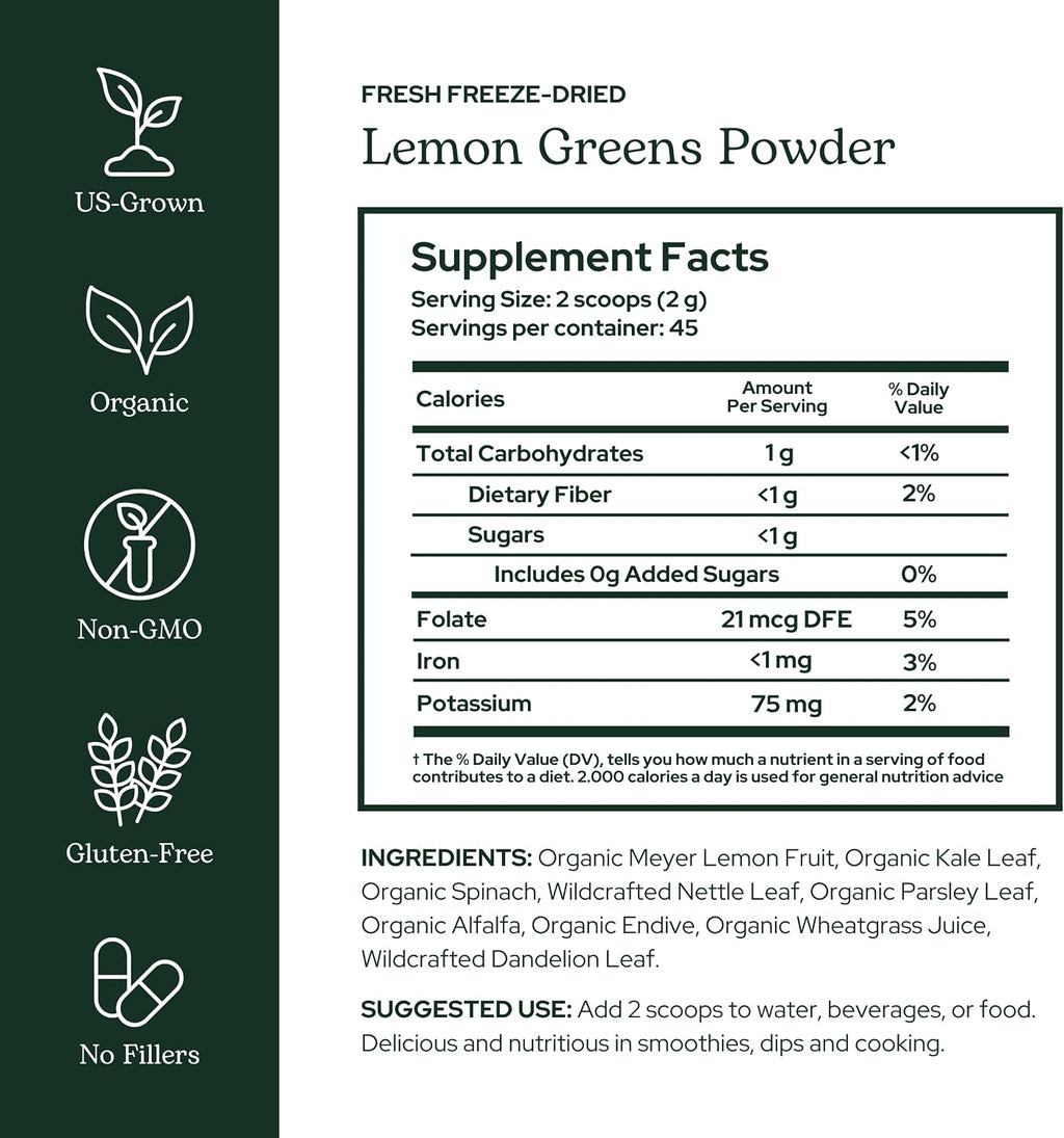 Eclectic Herb - Lemon Greens Powder: Mezcla de verduras y frutas ecológicas en polvo