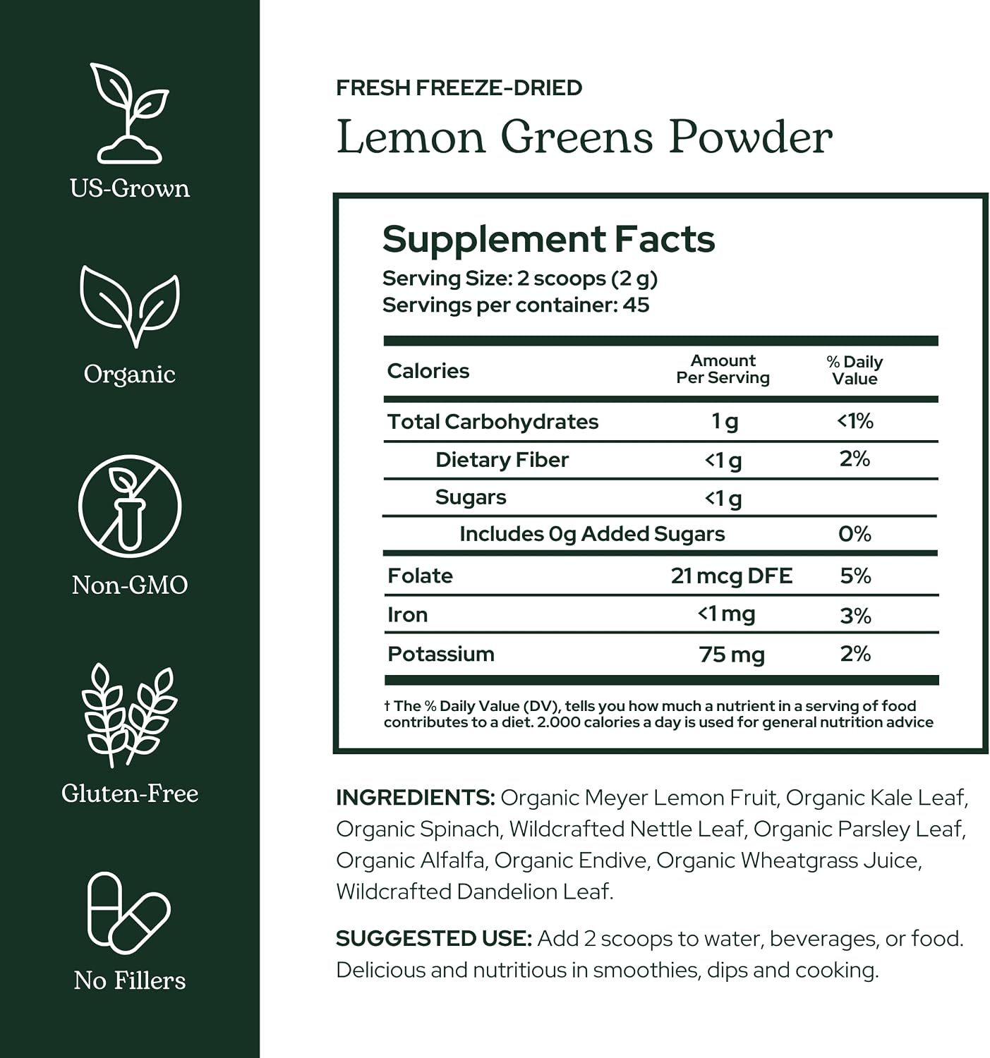 Eclectic Herb - Lemon Greens Powder: Mezcla de verduras y frutas ecológicas en polvo