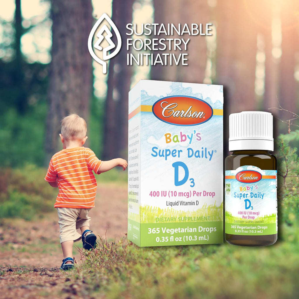 Carlson Baby's Super Daily D3 - Gotas de Vitamina D3 para Bebés, 400 UI, 365 Gotas