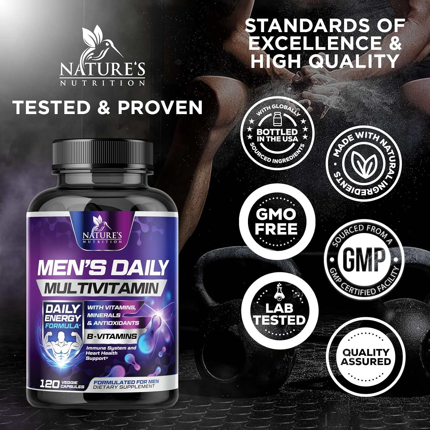 Multivitamínico para Hombres - Una Vez al Día - Fórmula Completa con Vitaminas A, C, D, E, Zinc y Hierro - 120 Cápsulas