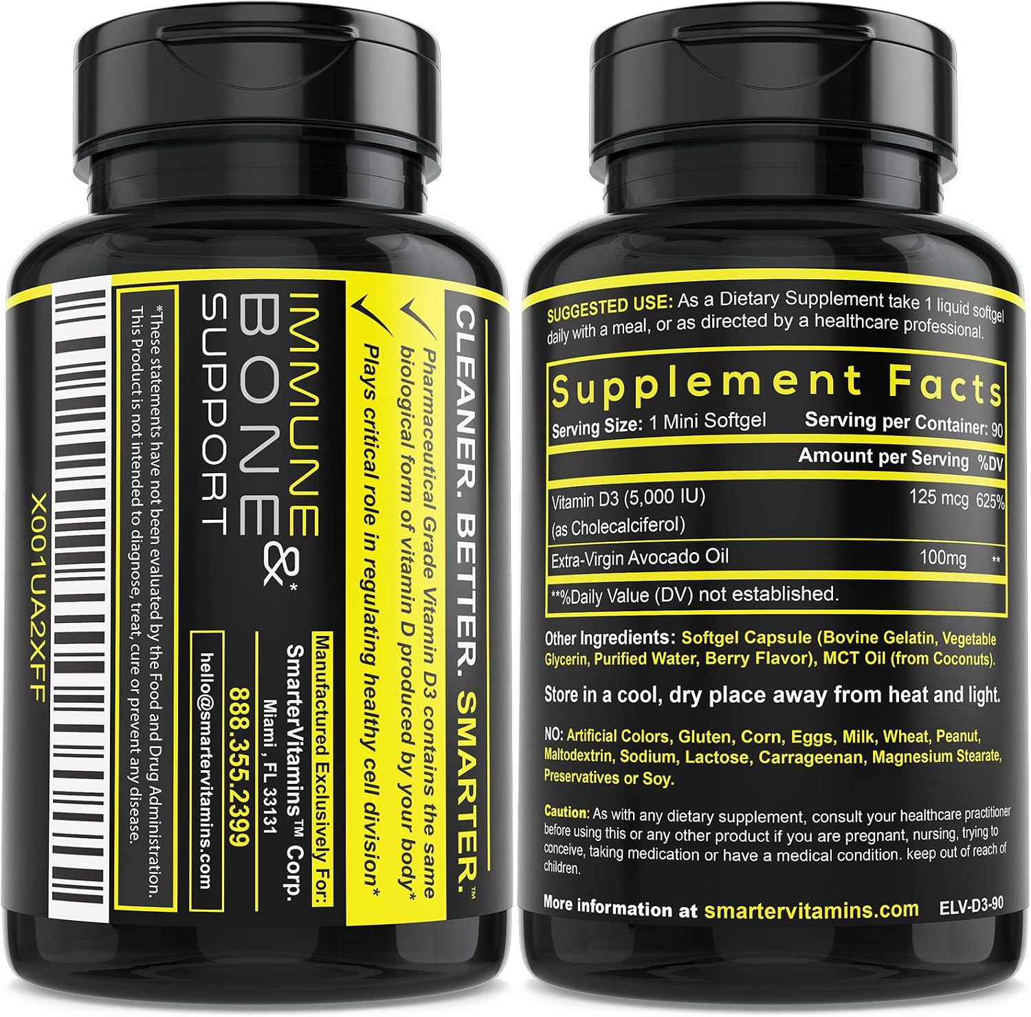 Smarter Vitamin D3 5000 IU en Aceite de Aguacate – 90 Minicápsulas Blandas