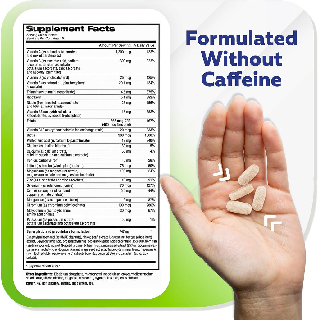 Focus Factor Adults Extra Strength, 120 Comprimidos - Suplemento para la Memoria, Concentración y Enfoque - Multivitamínico Completo con DMAE, Vitamina D, DHA