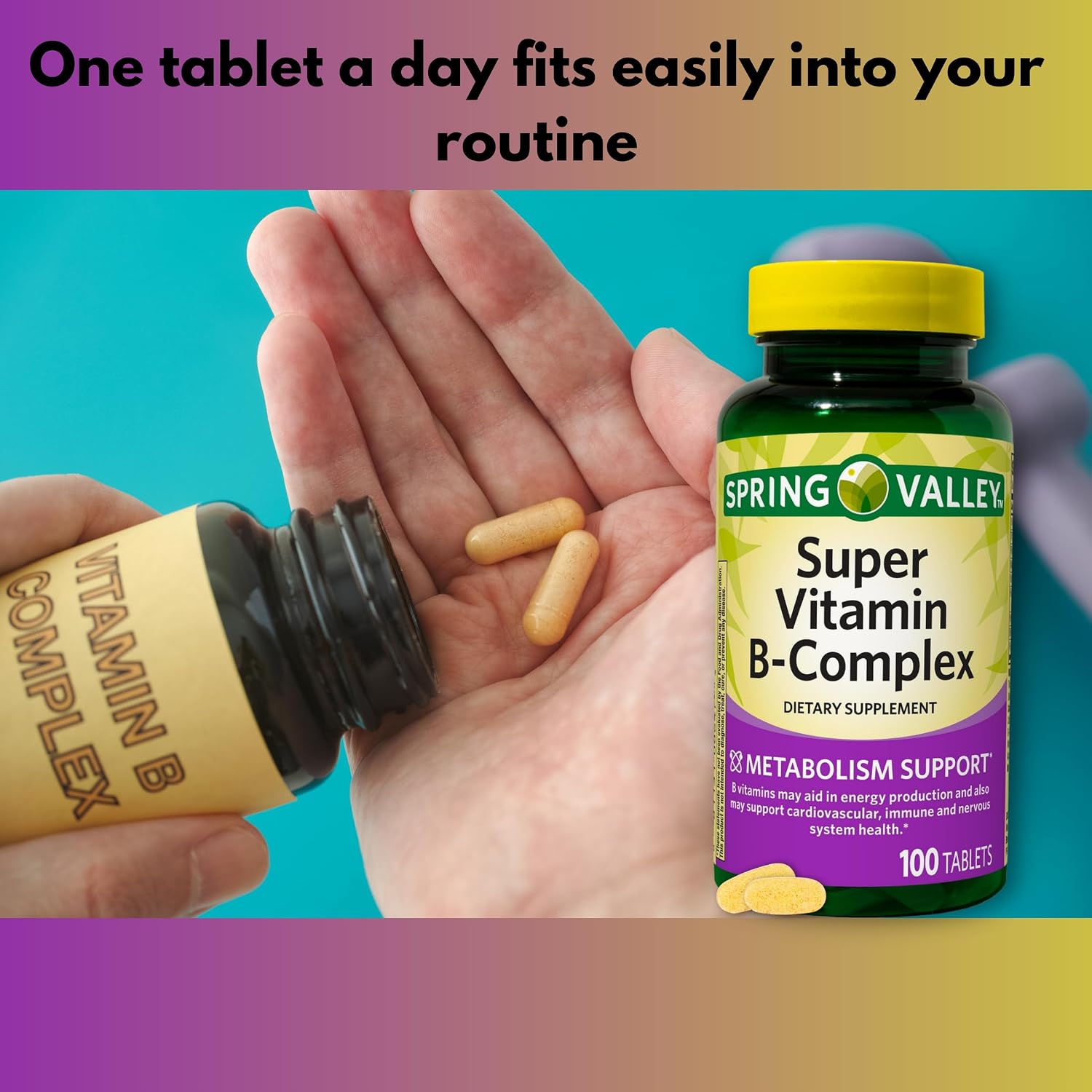 Super Vitamin B Complex - Complejo de Vitaminas B con B6, B12, C, Tiamina, Biotina, Folato, Ácido Pantoténico y Riboflavina, 100 comprimidos