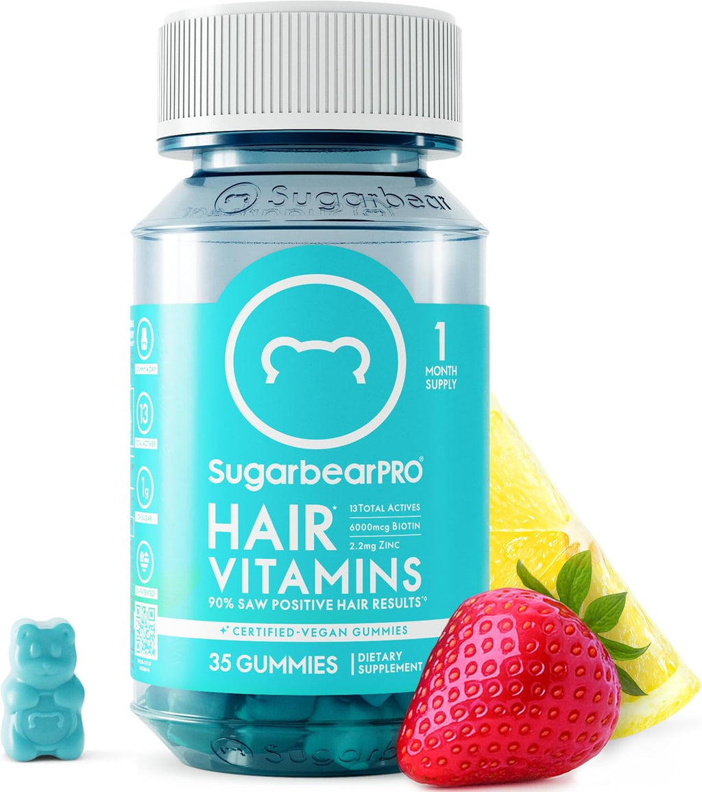 SugarBearPro Hair Vitamin Gummy - Suministro de 6 Meses - Biotina 6000mcg, con Vitamina B12, MSM, Inositol, Omega 3 y Saúco - 210 Gominolas Veganas