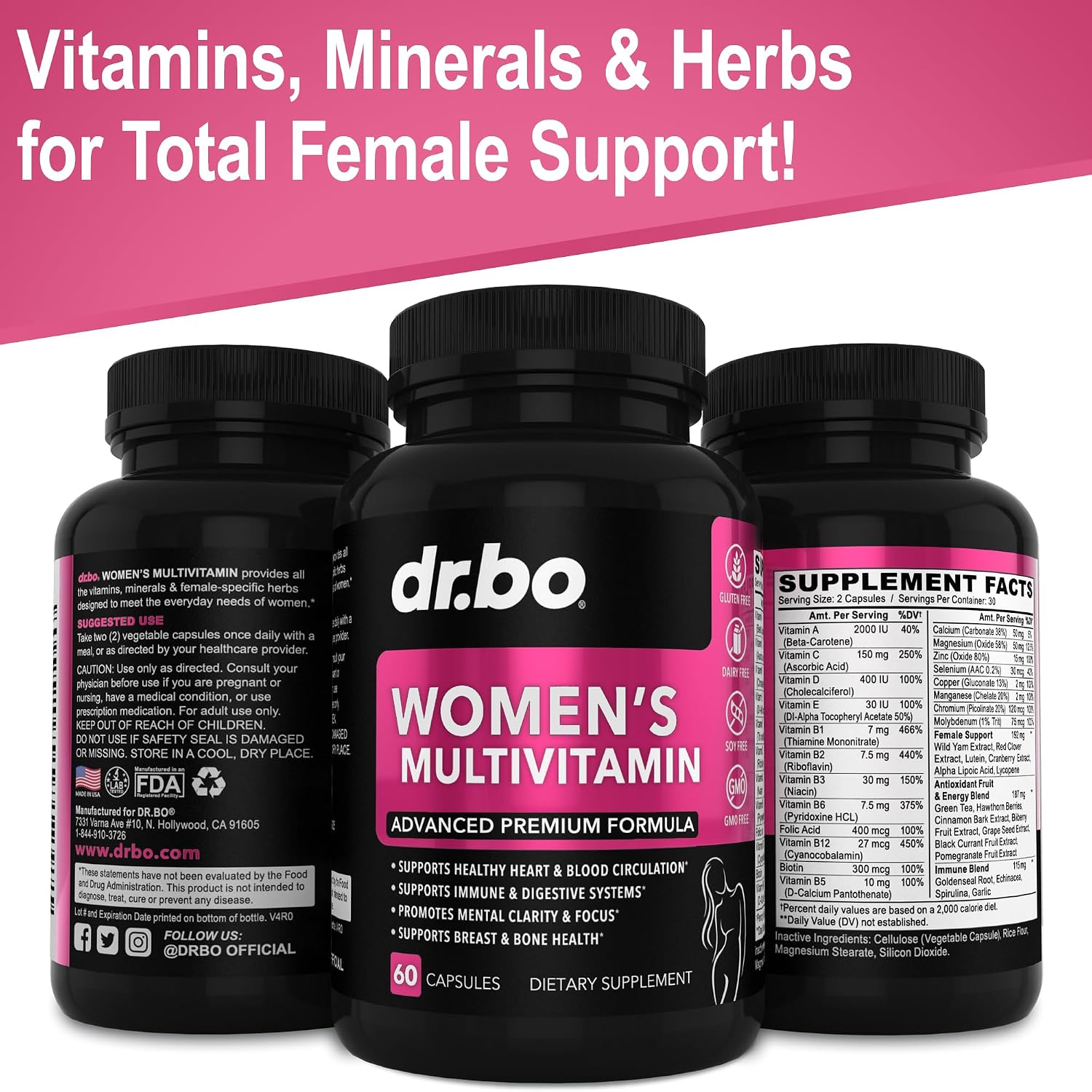 Multivitamínico para Mujeres - Complejo Natural con Magnesio y Zinc - Sin Hierro ni Soja