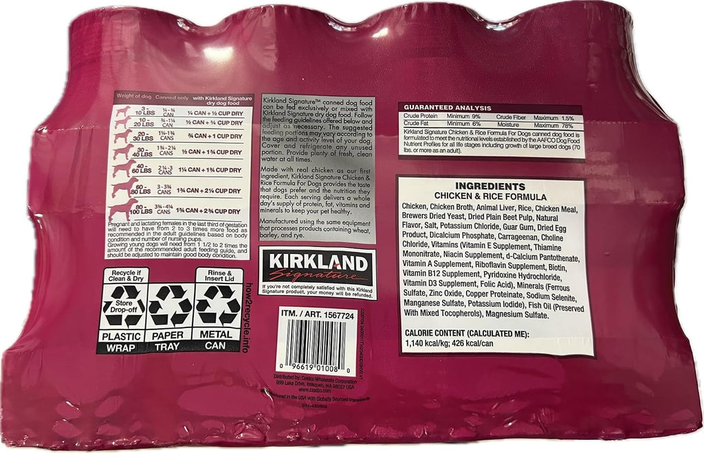 KIRKLAND Signature Comida para Perros Pollo y Arroz, 374 g (24 latas)