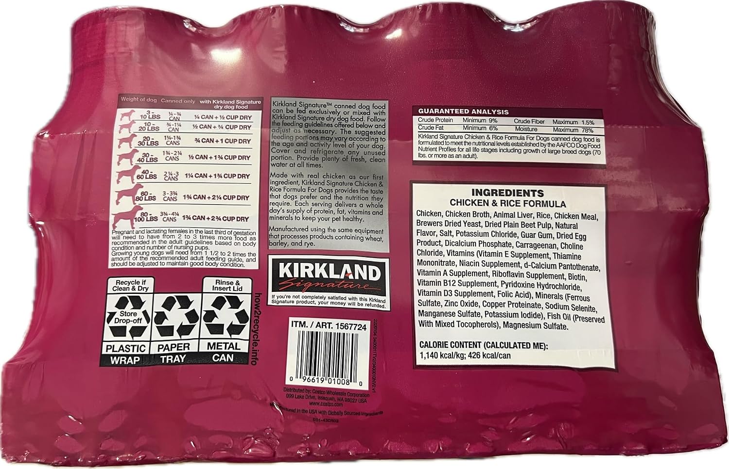 KIRKLAND Signature Comida para Perros Pollo y Arroz, 374 g (24 latas)