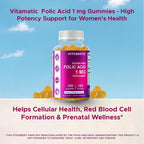 Vitamatic Ácido Fólico Gominolas 1000 mcg (1 mg) – Vitamina B9 (1667 mcg DFE) – Sin Azúcar – Sabor Naranja Natural – Vegano – 120 Gominolas
