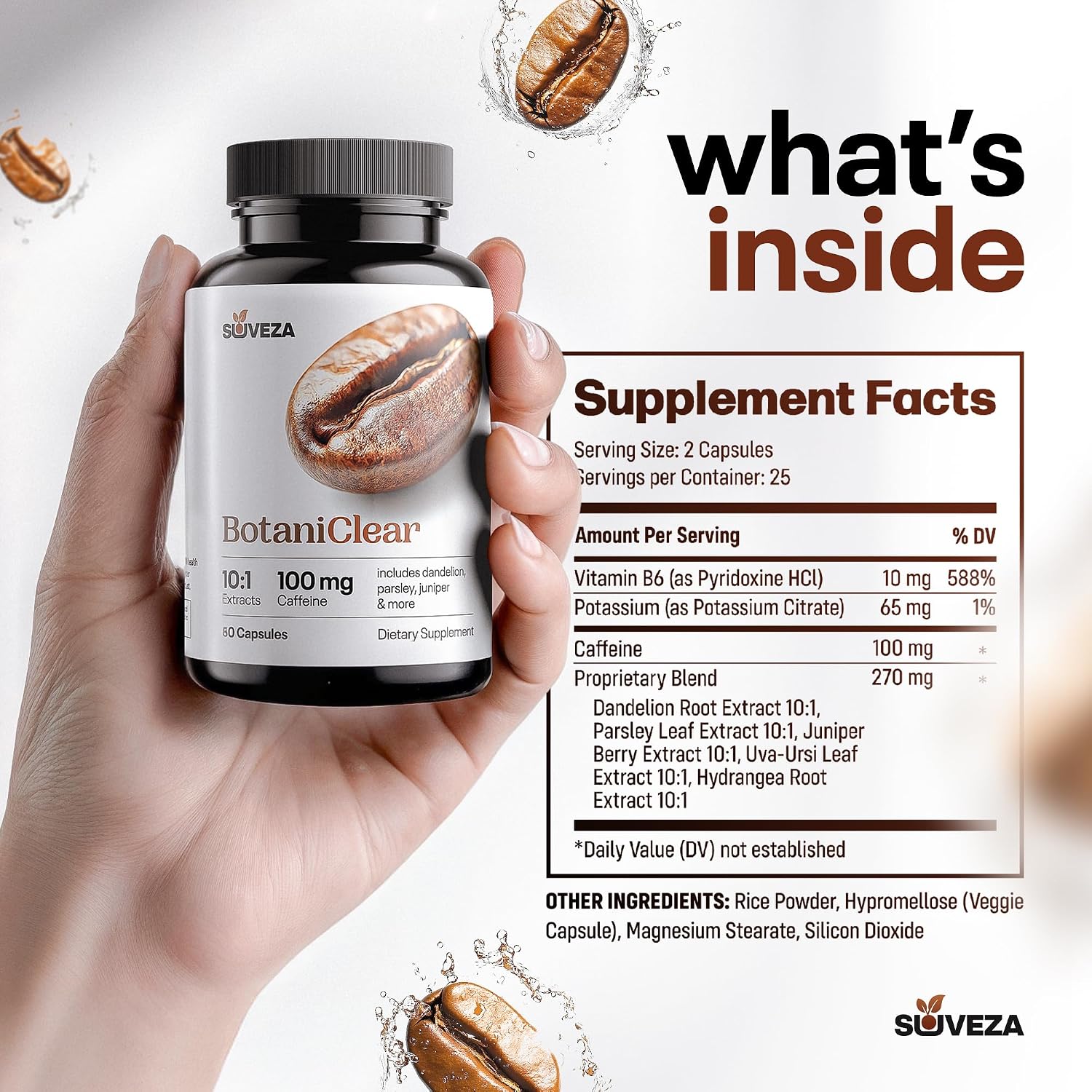 Suveza BotaniClear – Pastillas de Agua con Vitamina B6 y Extractos Herbales para la Retención de Líquidos
