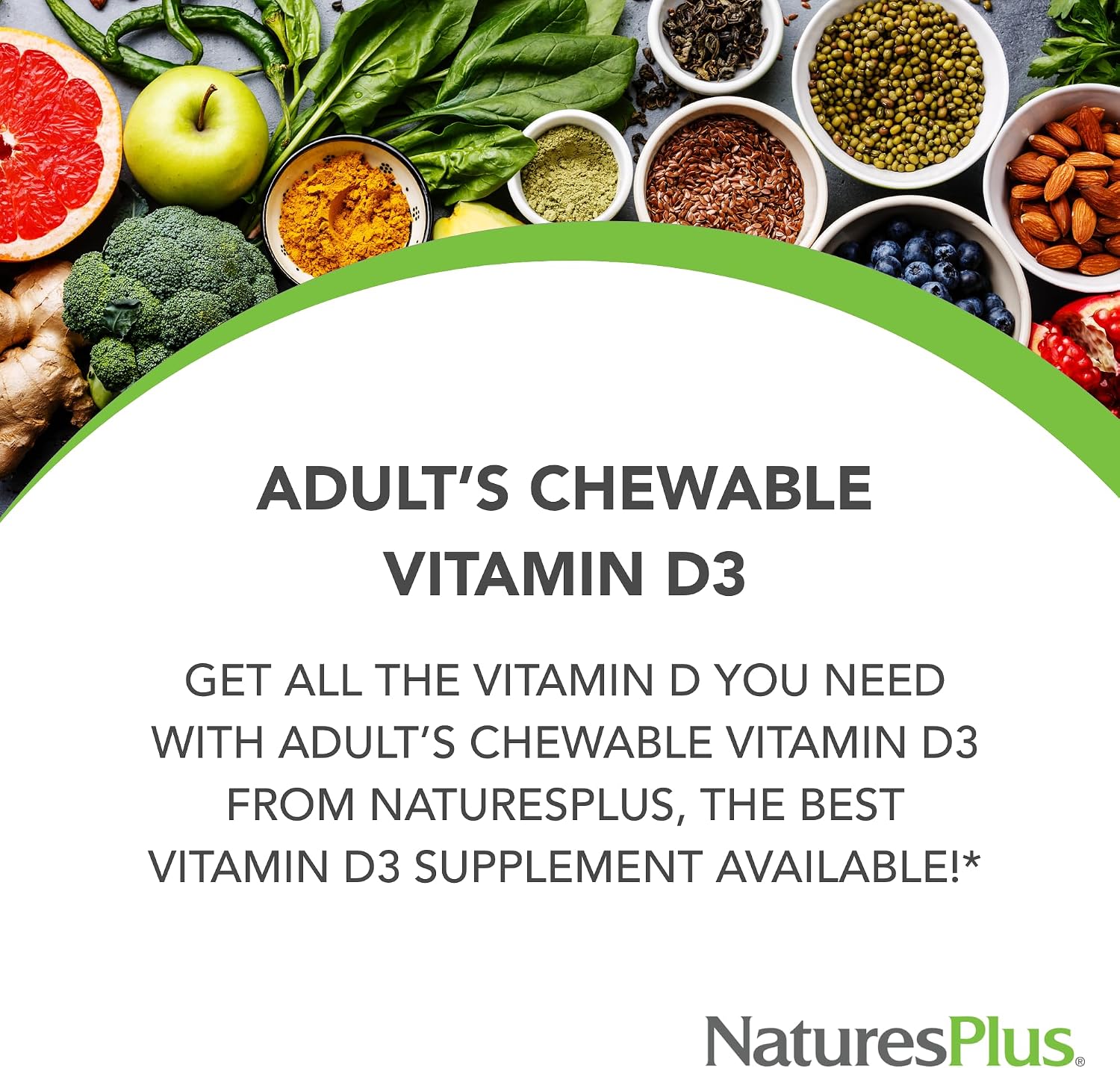 NaturesPlus Vitamina D3 (1000 UI) - 90 comprimidos masticables, sabor Maui Berry Burst - Vegetariano, sin gluten - 90 dosis