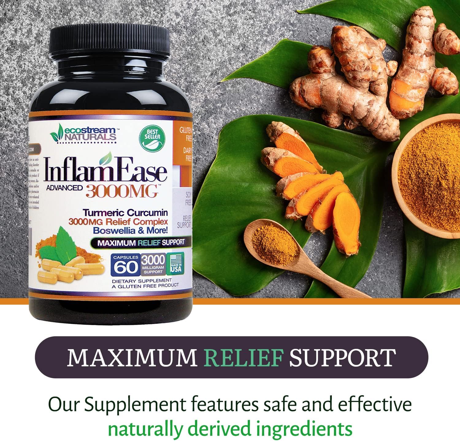 ecoStream Naturals InflamEase Original 3000 mg, 60 Cápsulas