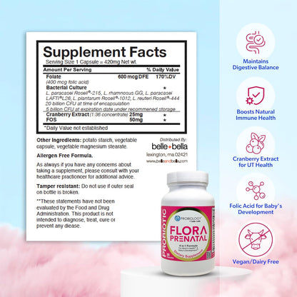belle+bella Probiology Flora Prenatal Cápsulas - Probiótico y Prebiótico con Ácido Fólico para Embarazo y Postparto - 30 – Image 3
