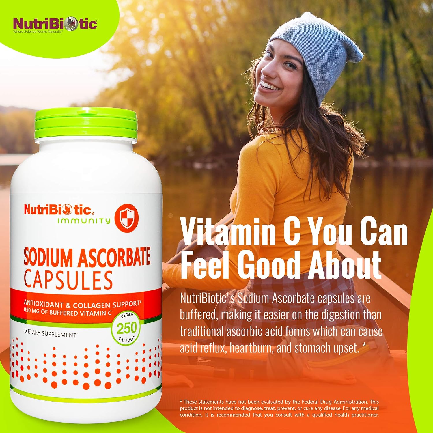 NutriBiotic Ascorbato Sódico Vitamina C Tamponada - 250 Cápsulas