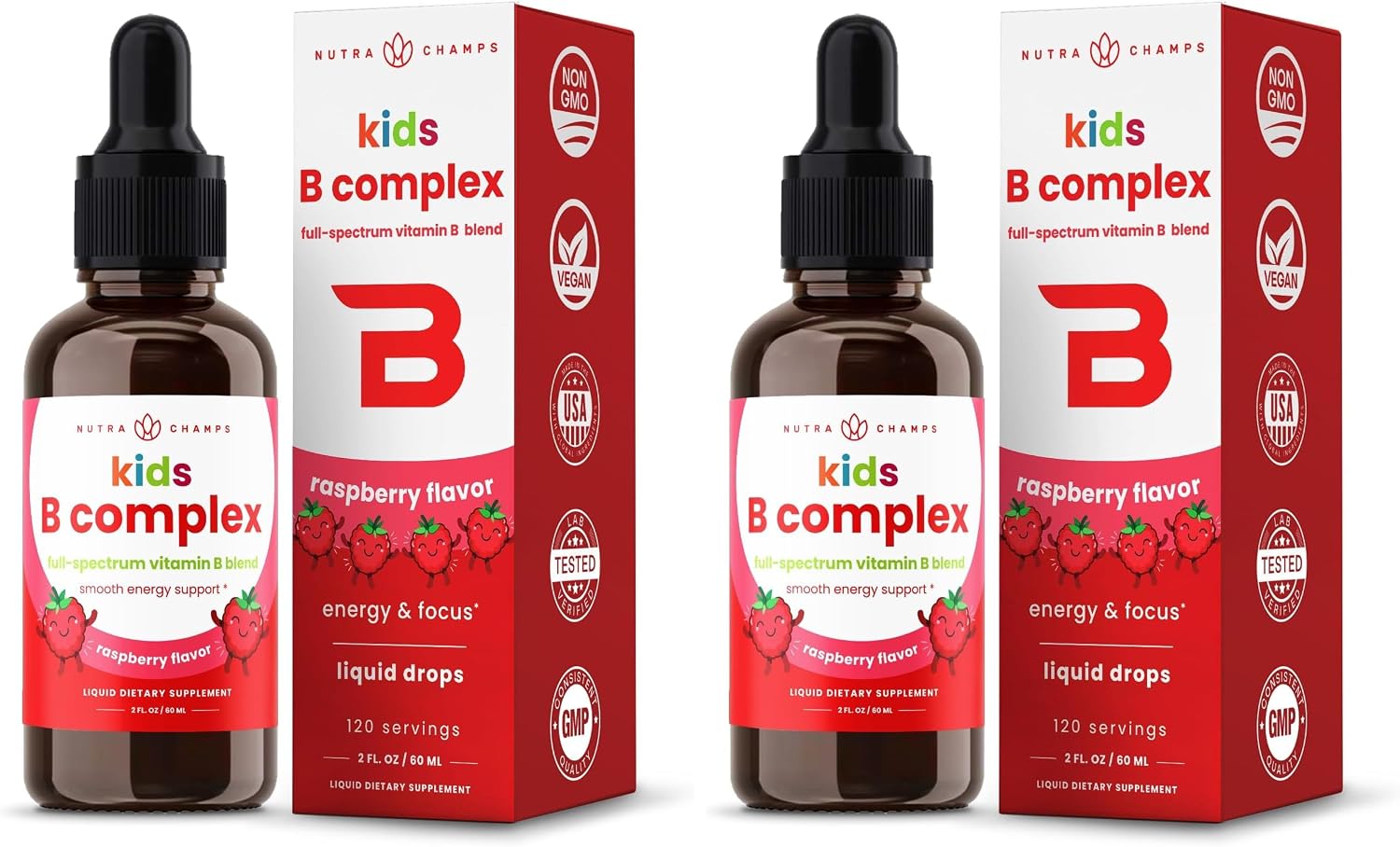 NutraChamps Complejo de Vitaminas B Orgánico para Niños – Gotas Líquidas con Sabor a Bayas (120 porciones)