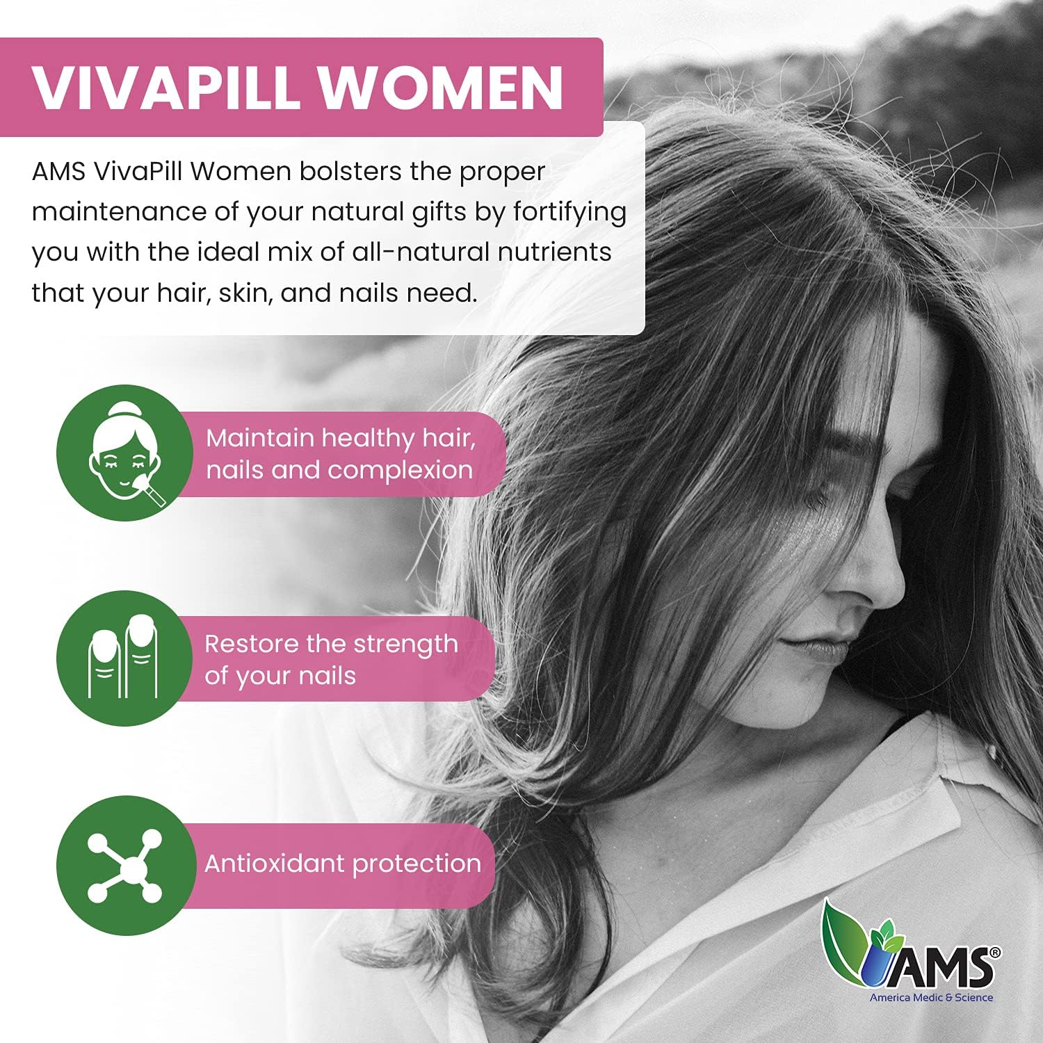 America Medic & Science VivaPill for Women (120 cápsulas) - Complemento para cabello, piel y uñas