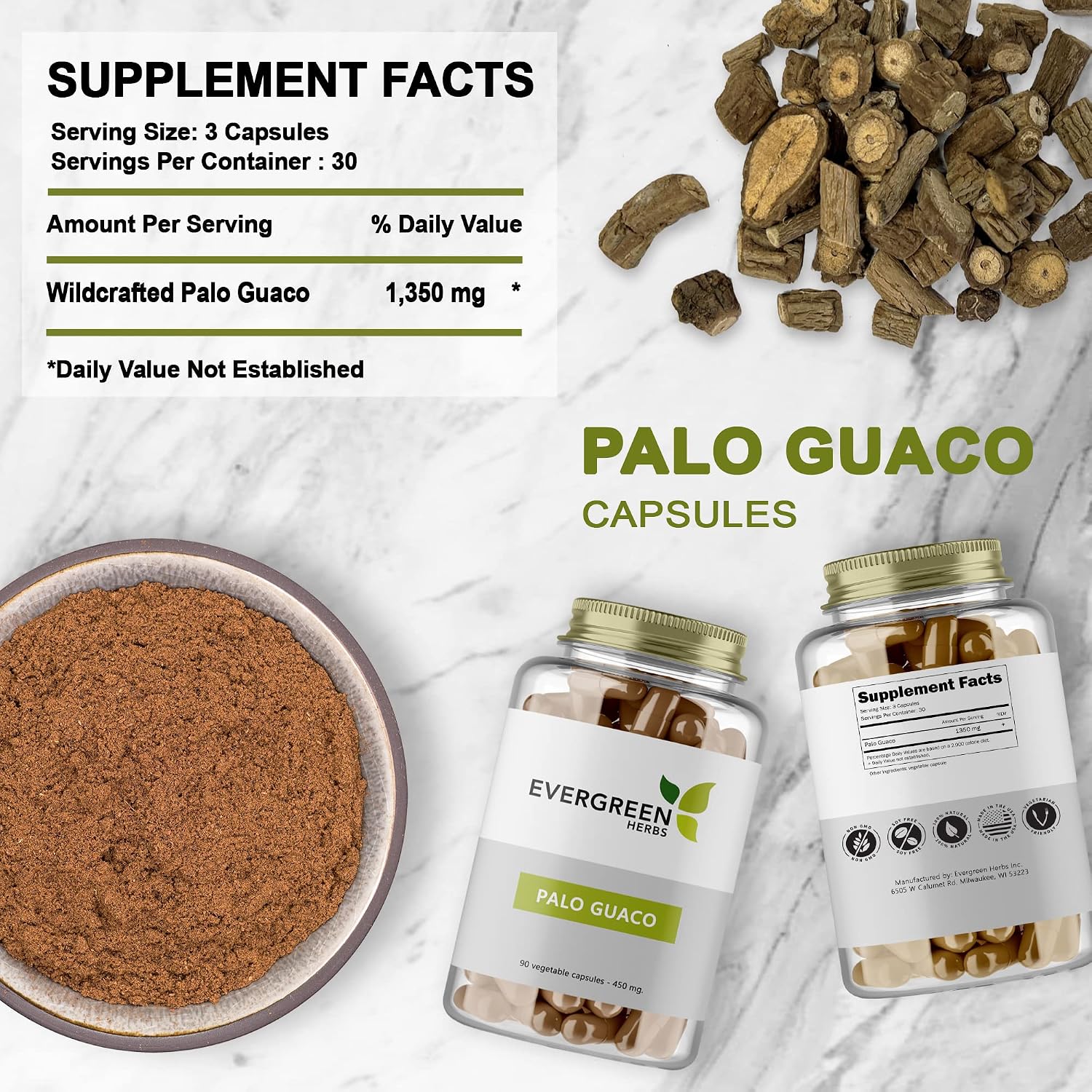 Evergreen Herbs Palo Guaco Cápsulas (90 unidades)
