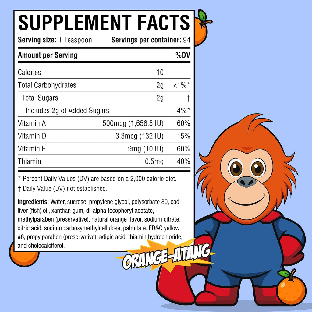 Amore Life Multivitamínico Líquido para Niños - Vitaminas A, D, E, B1 con Aceite de Hígado de Bacalao - Sabor Naranja - 473 ml