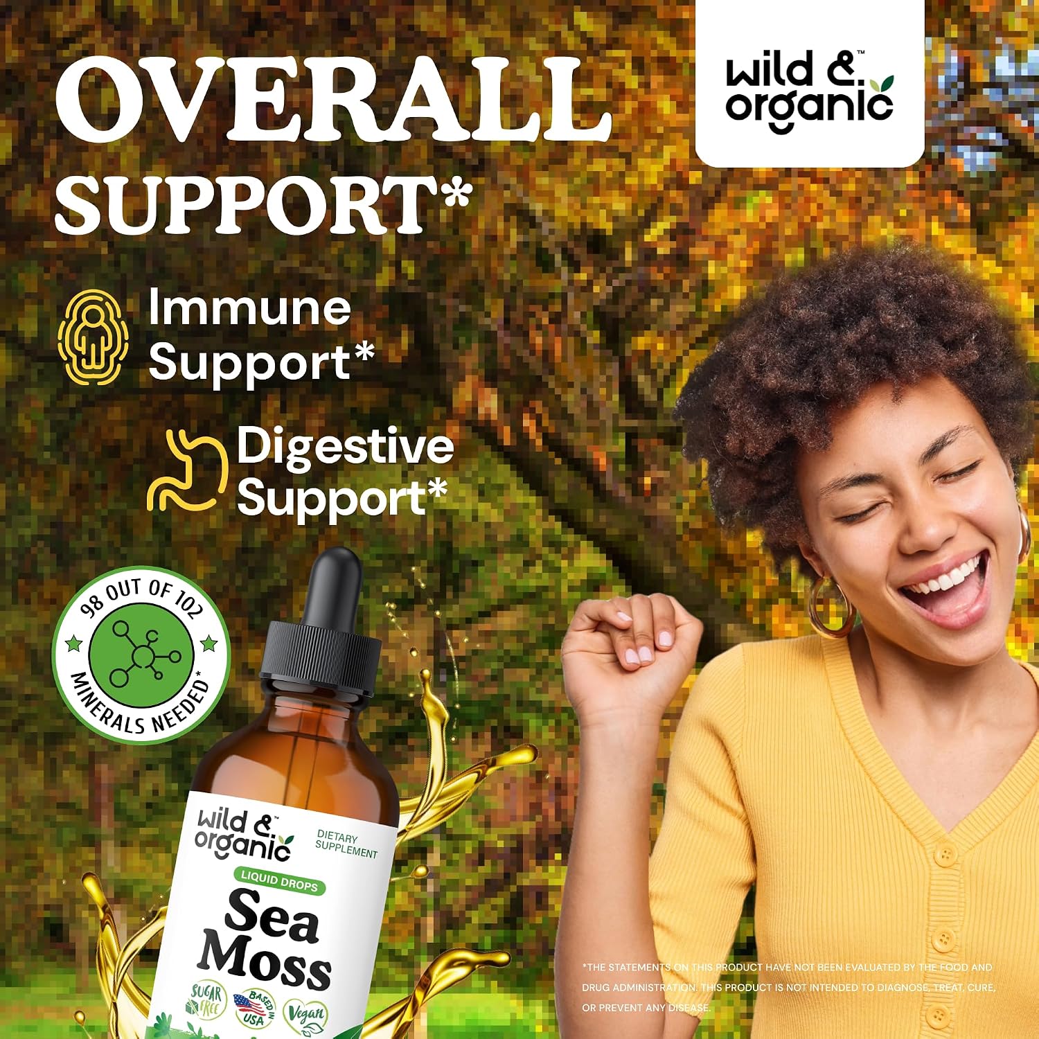 Wild & Organic Sea Moss Drops - Tintura multimineral de musgo irlandés y fucus - Vegano, sin alcohol ni azúcar - 118 ml