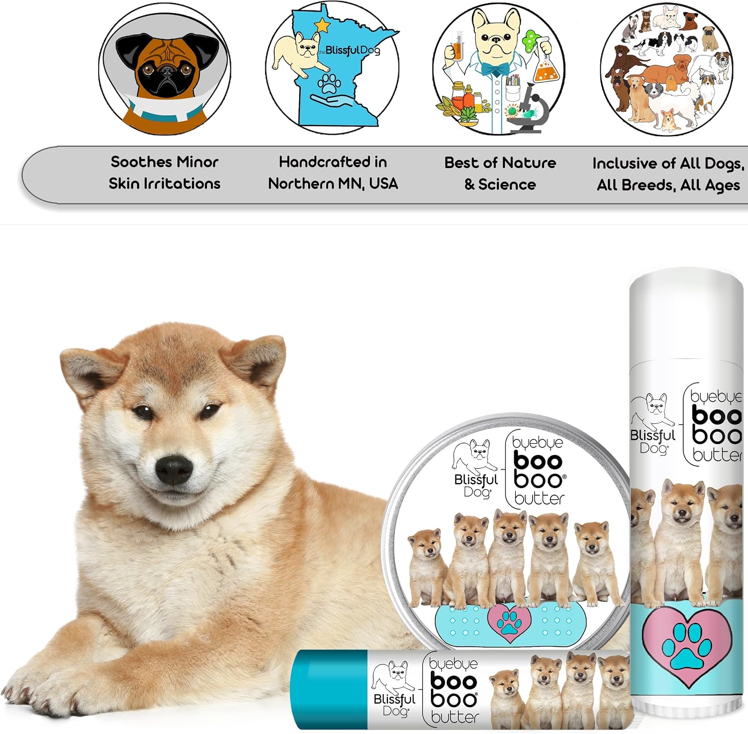 The Blissful Dog Bálsamo Booboo Butter para Shiba Inu - Tubo de 0.50 oz