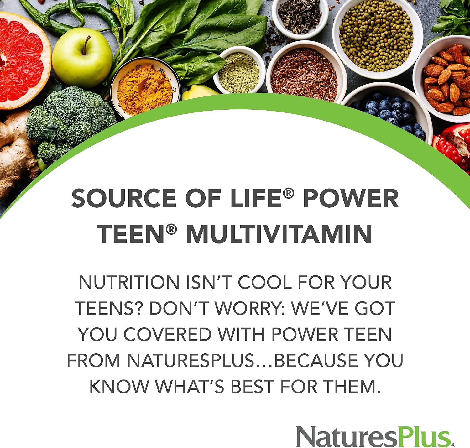 NaturesPlus Source of Life Power Teen - Teen Multivitamin with Minerals and Whole Foods - 180 Vegetarian Tablets
