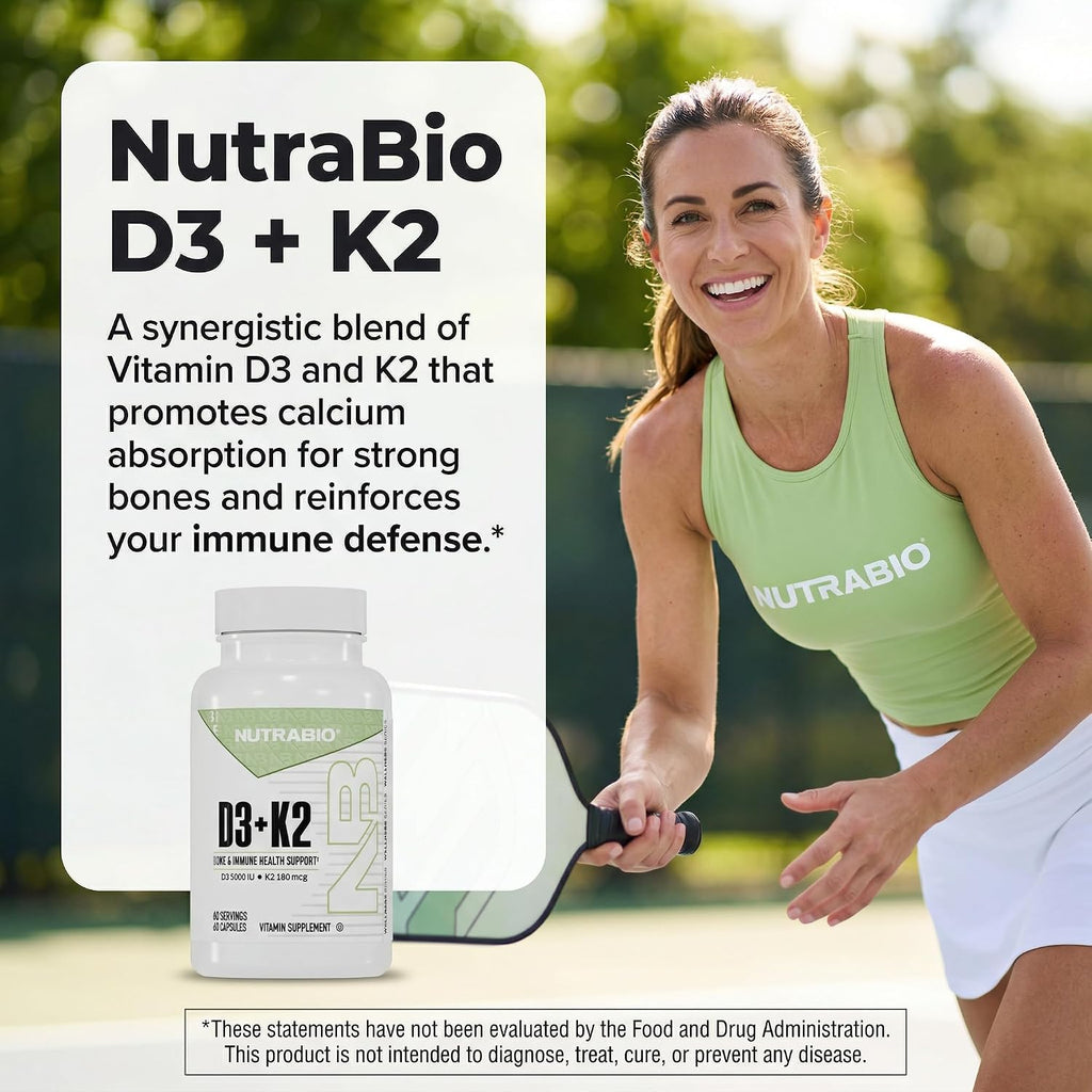 NutraBio Vitamina D3 K2 5000 UI D3 con 180 mcg K2 MK-7