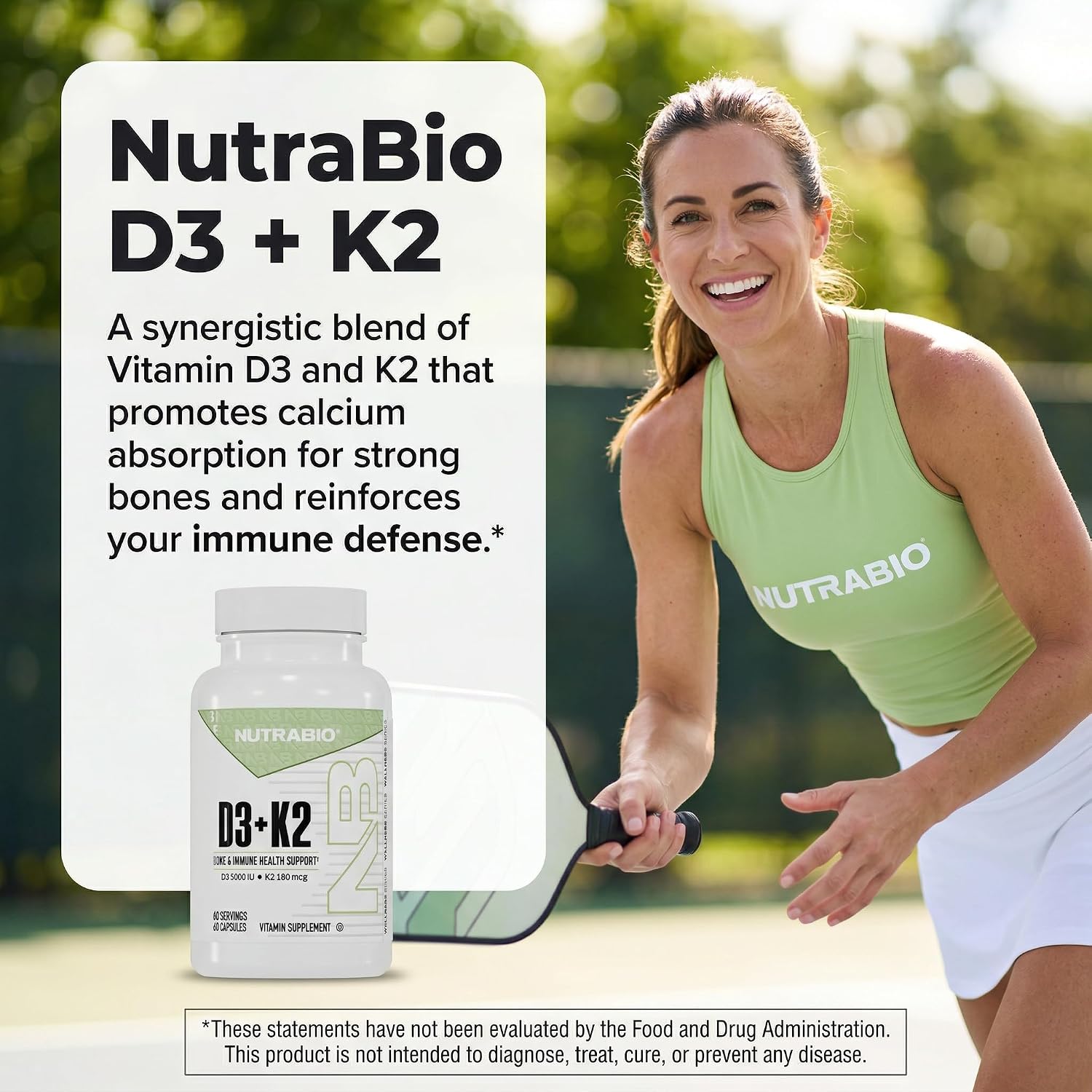 NutraBio Vitamina D3 K2 5000 UI D3 con 180 mcg K2 MK-7