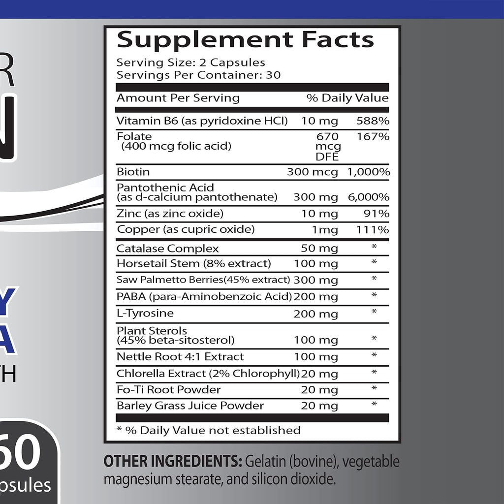 Health Solution Prime - Suplemento de Biotina con Catalasa y Extractos Herbales, 60 Cápsulas