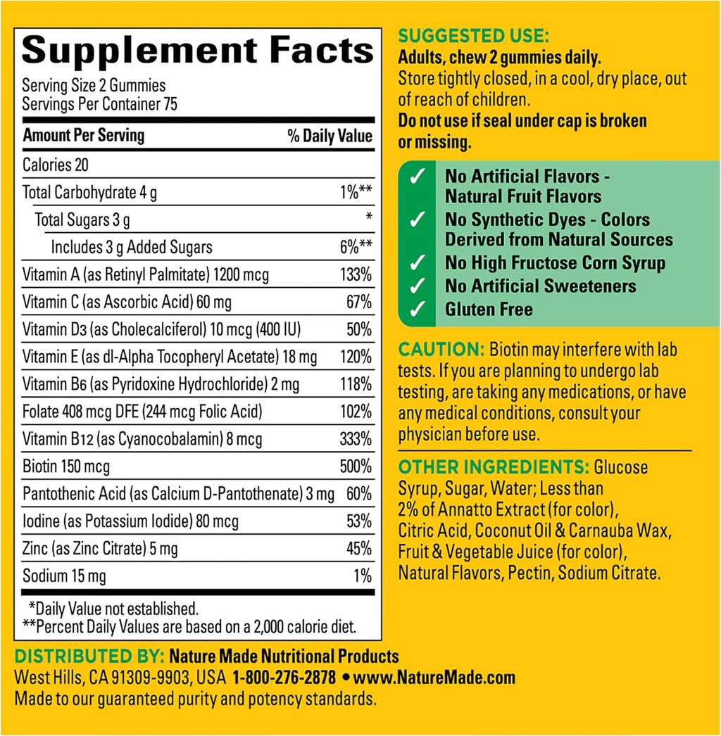 Nature Made Multivitamin Gummies – Multivitamin Gummies for Men and Women, 150 Gummies (75-Day Supply)
