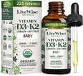 Live Wise Naturals Gotas Orgánicas de Vitamina D3 y K2 para Bebés (MK-7) - 225 Servicios