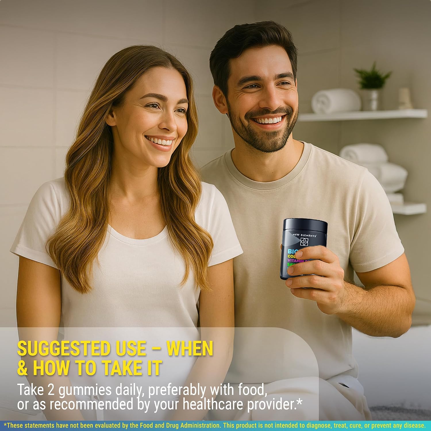 New Elements Gomitas de Biotina con Colágeno, Vitamina D3, Saw Palmetto y Ácido Hialurónico para Cabello, Piel y Uñas | Sin OGM, Sin Gluten, Sabor Natural a Piña