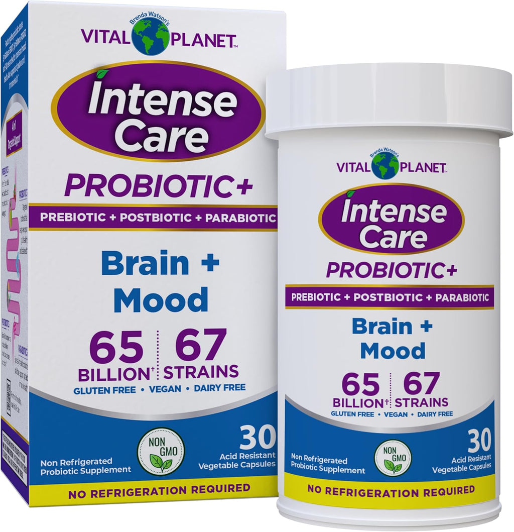 Vital Planet Intense Care Brain & Mood - Probióticos 4-en-1, 65B UFC, 67 cepas, 30 cápsulas