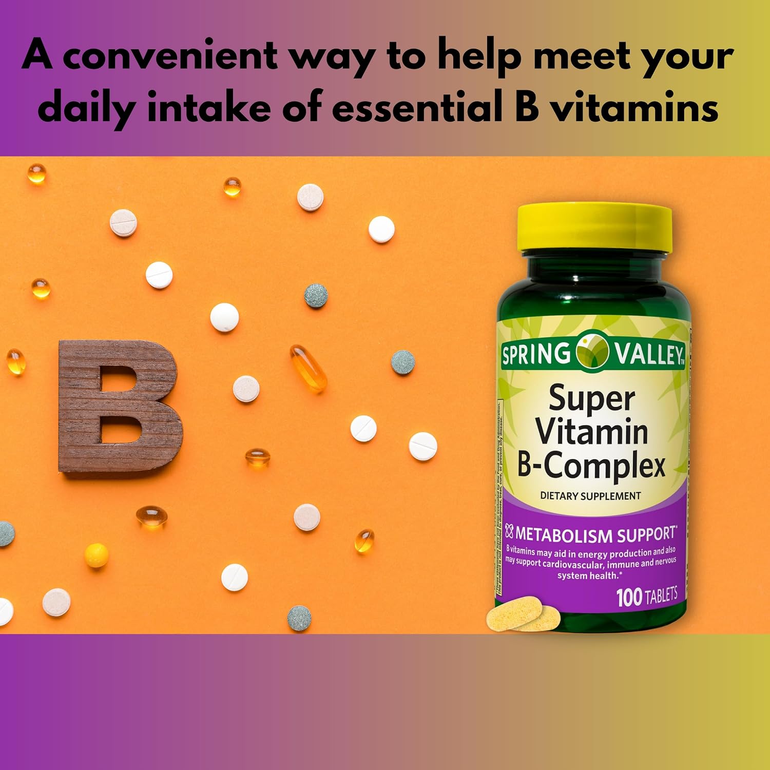 Super Vitamin B Complex - Complejo de Vitaminas B con B6, B12, C, Tiamina, Biotina, Folato, Ácido Pantoténico y Riboflavina, 100 comprimidos