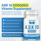 LifeStrength ADK 10 - 90 Cápsulas - Complejo de Vitaminas A, D3 10.000 UI y K2 (MK-7)
