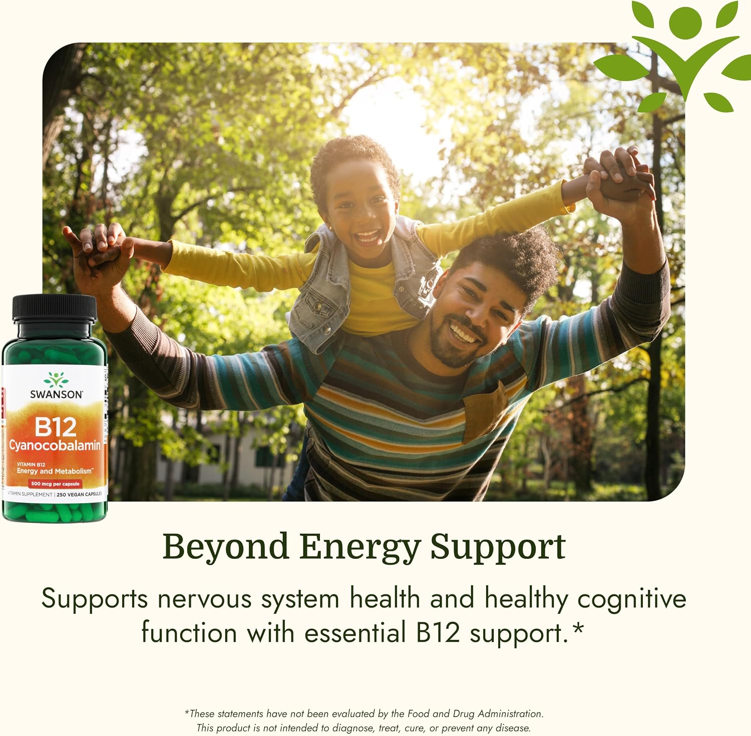 Swanson Vitamina B12 Cianocobalamina 500 mcg (250 Cápsulas Veganas)