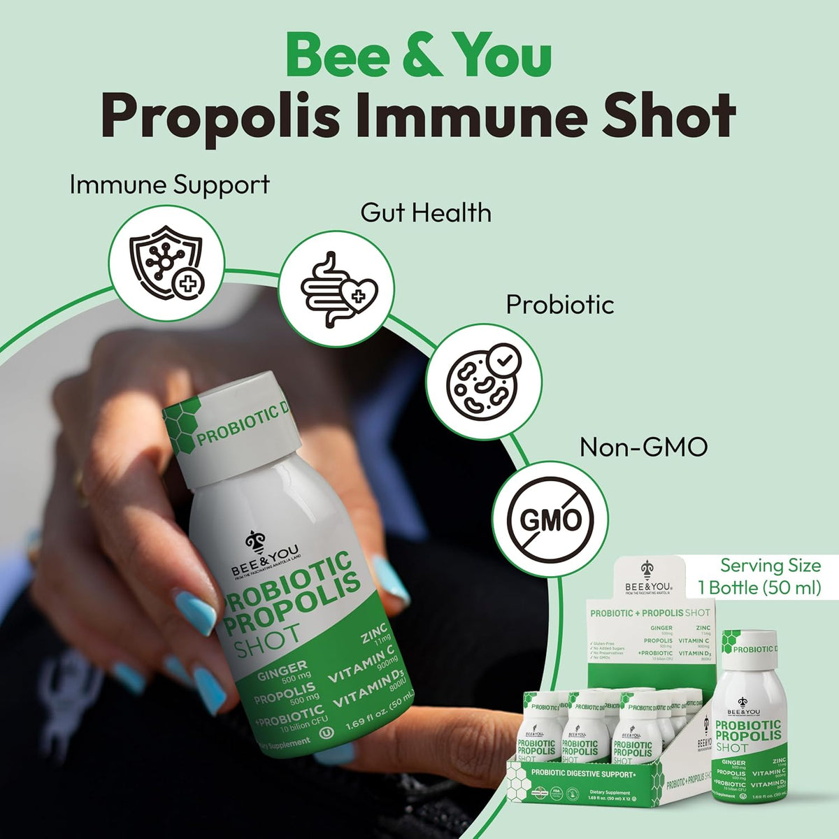 Bee and You Propolis Immune Shot 50 ml (Pack de 12) – Image 2