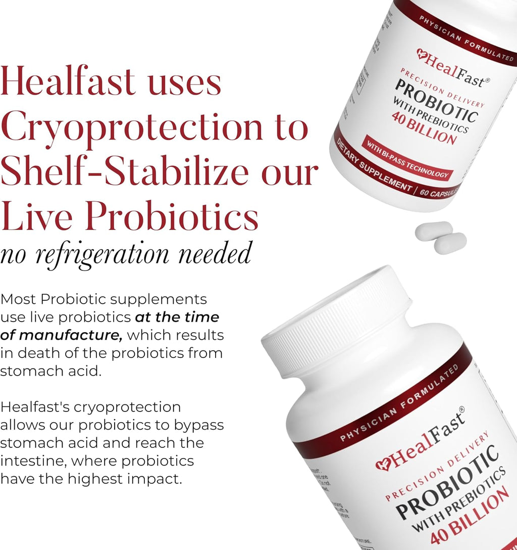HealFast Probiótico 40 Mil Millones UFC - Prebióticos y Probióticos para Hombres y Mujeres - Salud Digestiva - No Transgénico y Vegano - 30 Días