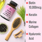 Suplemento de Biotina 10.000 mcg con Keratina, Colágeno Marino y Ácido Hialurónico - 4 en 1 para Cabello, Piel y Uñas