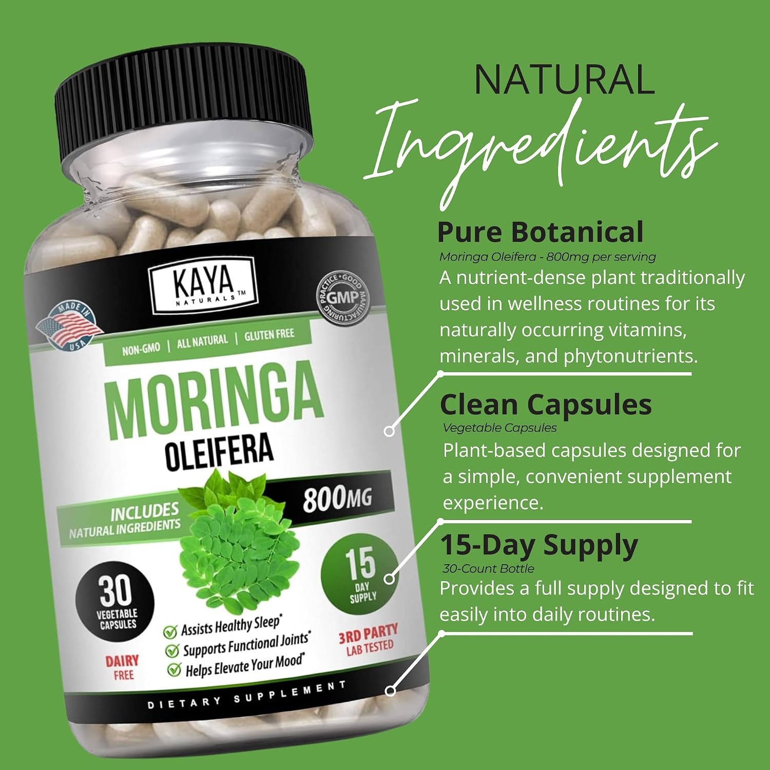 Extracto de Hoja de Moringa Kaya Naturals - 30 Cápsulas