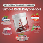 Simple Reds - Polvo de Frutas Enteras Orgánicas con Polifenoles Rojos | Solo Frutas Rojas Reales sin Rellenos | 30 Porciones